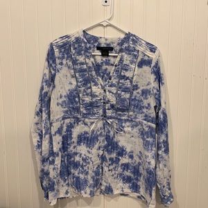 Blue and white button up blouse
